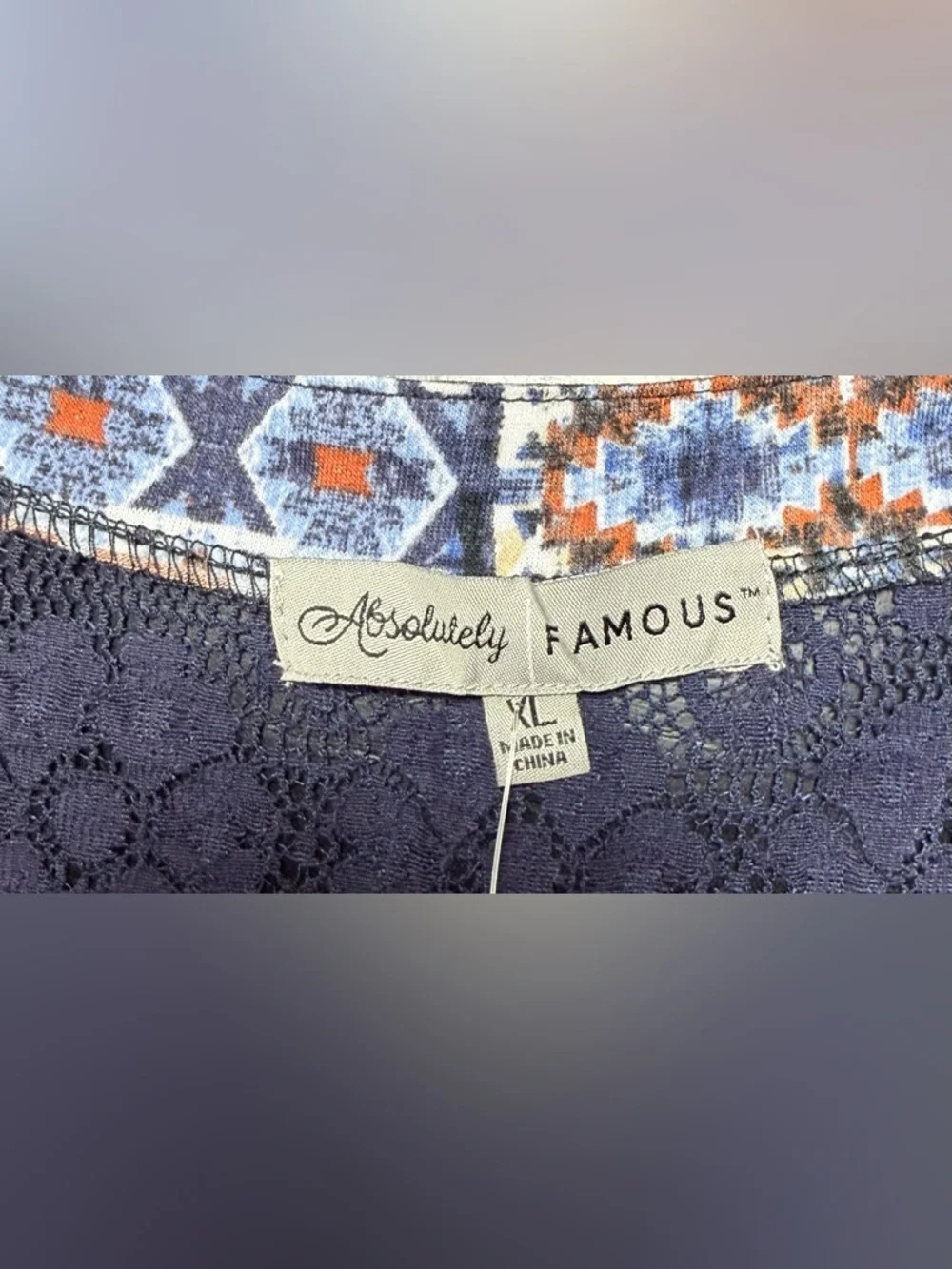 Absolutely Famous Women's Geometric Print Shirt - Blue and Orange - Picture 2 of 8